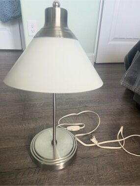 Vintage IKEA Nickel Table Lamp with White Glass Shade